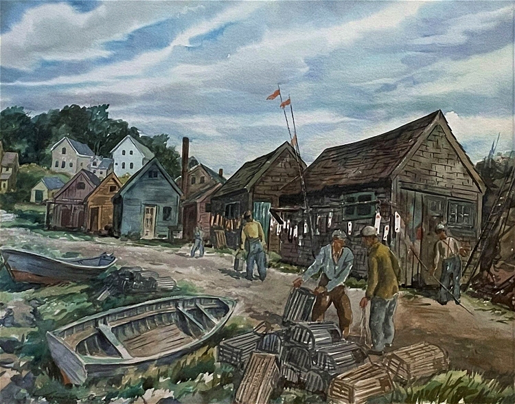 lobstermen in gloucester, mass painting